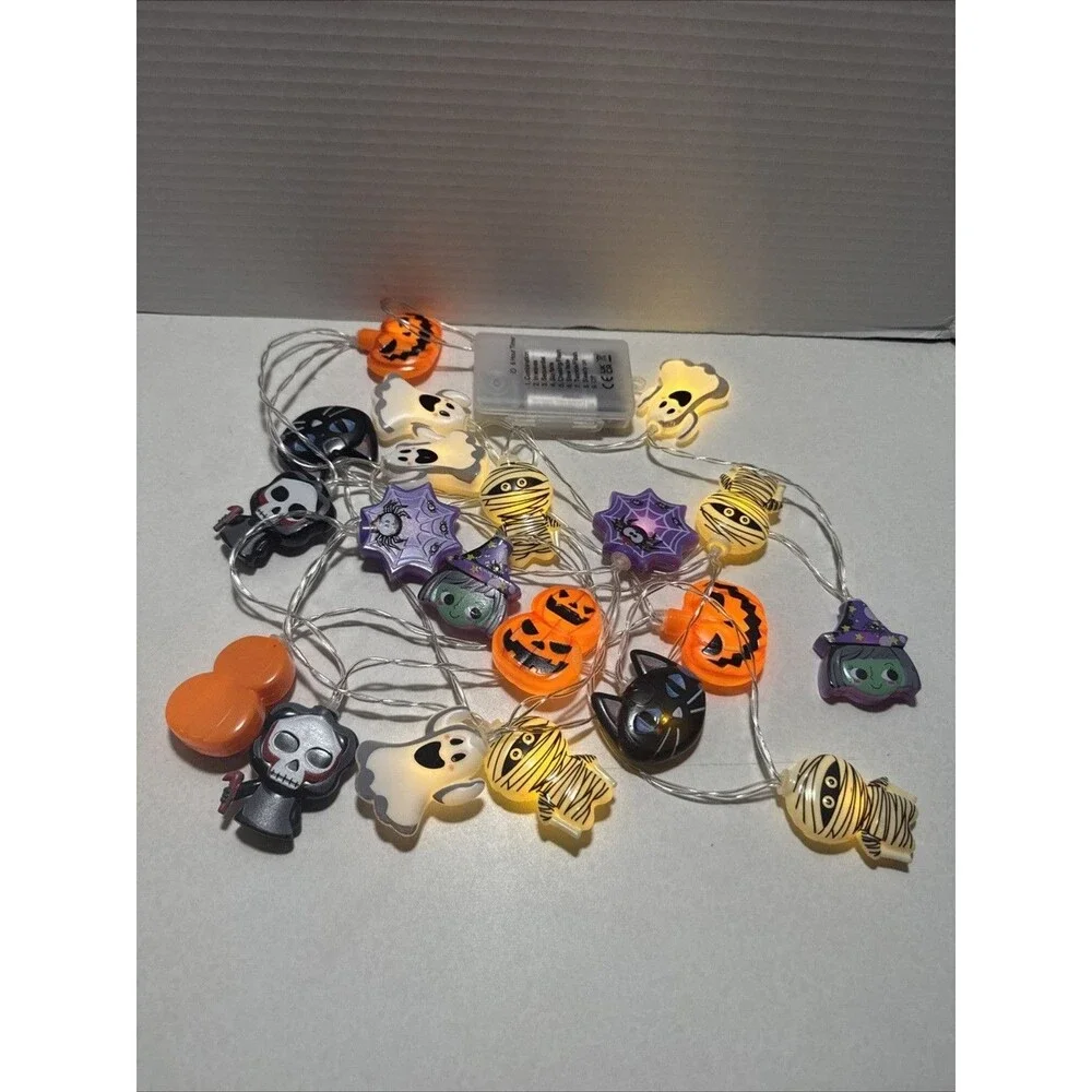 1pc Halloween LED Battery String Lights 10ft Ghost Pumpkin Cat Spider Skeleton